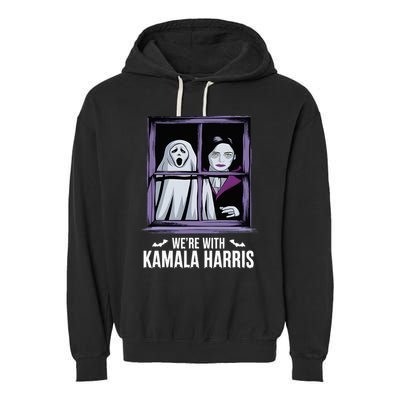 WeRe With Kamala Harris Scarry Halloween Ghost Vampire Garment-Dyed Fleece Hoodie