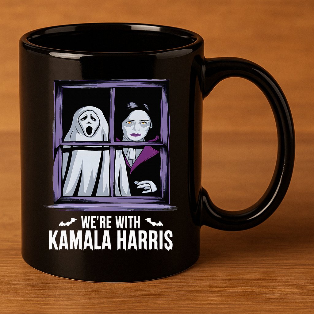 WeRe With Kamala Harris Scarry Halloween Ghost Vampire 11oz C Handle Ceramic Mug
