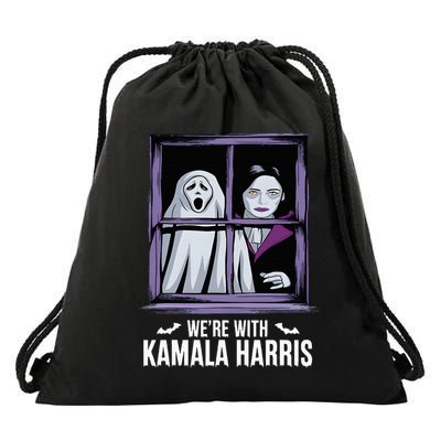 WeRe With Kamala Harris Scarry Halloween Ghost Vampire Drawstring Bag