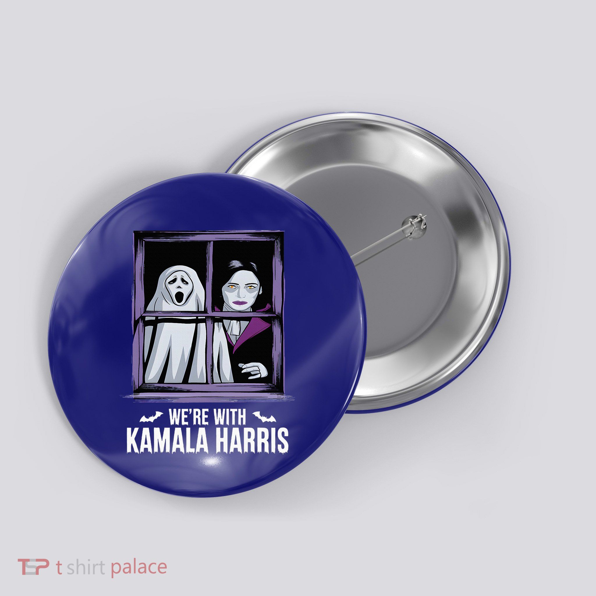 WeRe With Kamala Harris Scarry Halloween Ghost Vampire Button