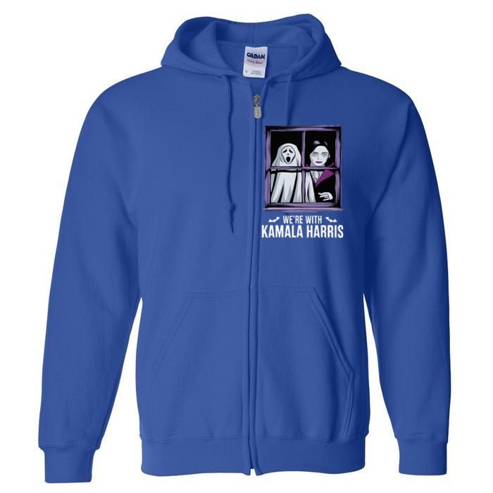 WeRe With Kamala Harris Scarry Halloween Ghost Vampire Full Zip Hoodie