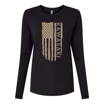 Wandering Wheels Kawasaki American Flag Womens Cotton Relaxed Long Sleeve T-Shirt