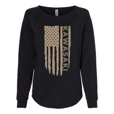 Wandering Wheels Kawasaki American Flag Womens California Wash Sweatshirt