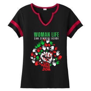 Womens Woman Life Freedom Iran Zan Zendegi Azadi Persian Ladies Halftime Notch Neck Tee