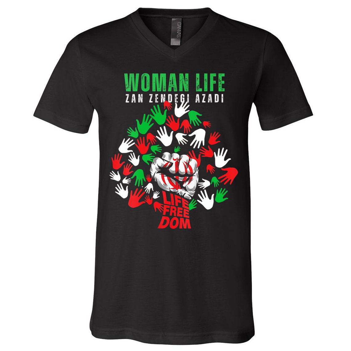 Womens Woman Life Freedom Iran Zan Zendegi Azadi Persian V-Neck T-Shirt