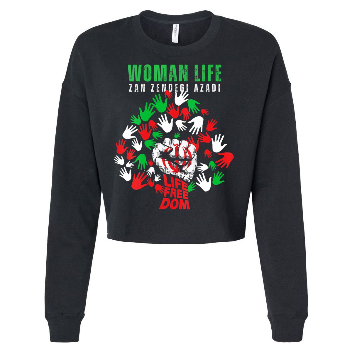 Womens Woman Life Freedom Iran Zan Zendegi Azadi Persian Cropped Pullover Crew