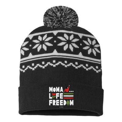 Womens Woman Life Freedom USA-Made Snowflake Beanie