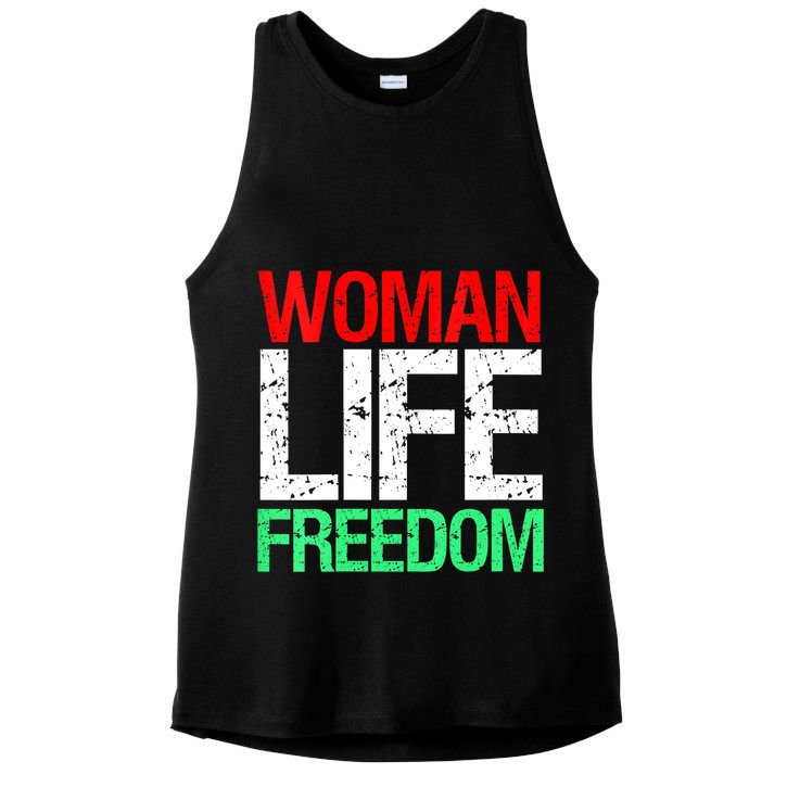 Wo WOMAN LIFE FREEDOM IRAN Iranian Patriotic Slogan Vintage Ladies PosiCharge Tri-Blend Wicking Tank