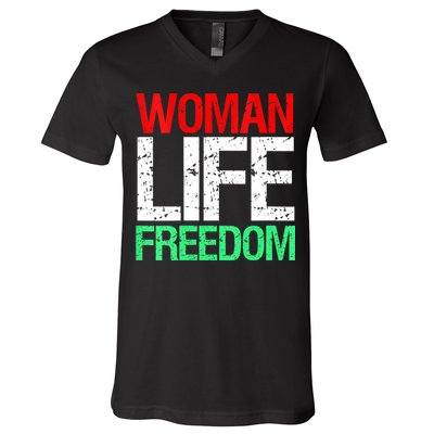 Wo WOMAN LIFE FREEDOM IRAN Iranian Patriotic Slogan Vintage V-Neck T-Shirt