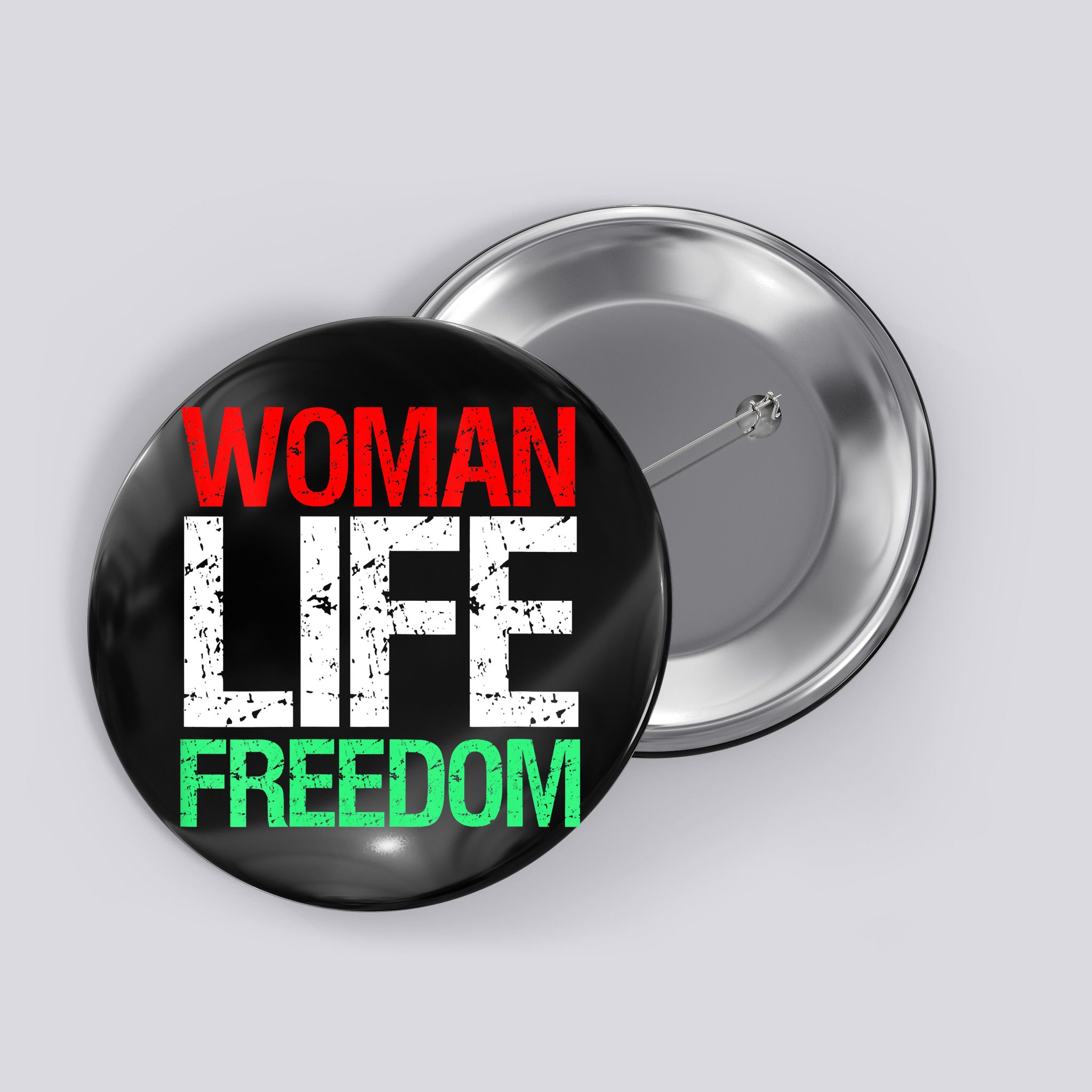 Wo WOMAN LIFE FREEDOM IRAN Iranian Patriotic Slogan Vintage Button