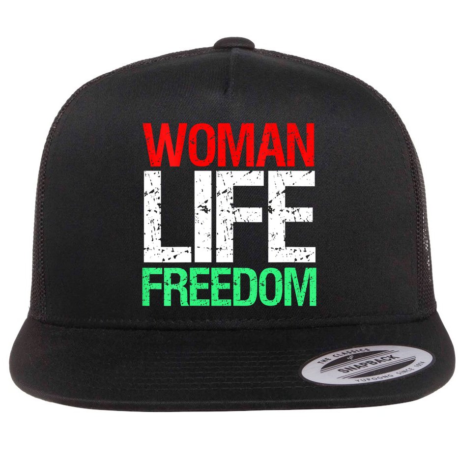 Wo WOMAN LIFE FREEDOM IRAN Iranian Patriotic Slogan Vintage Flat Bill Trucker Hat