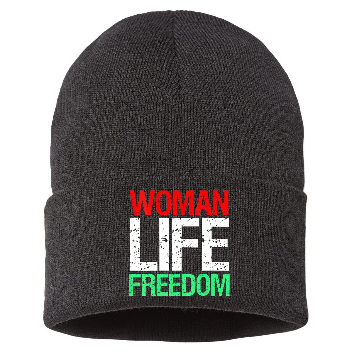 Wo WOMAN LIFE FREEDOM IRAN Iranian Patriotic Slogan Vintage Sustainable Knit Beanie