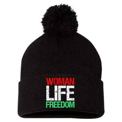 Wo WOMAN LIFE FREEDOM IRAN Iranian Patriotic Slogan Vintage Pom Pom 12in Knit Beanie