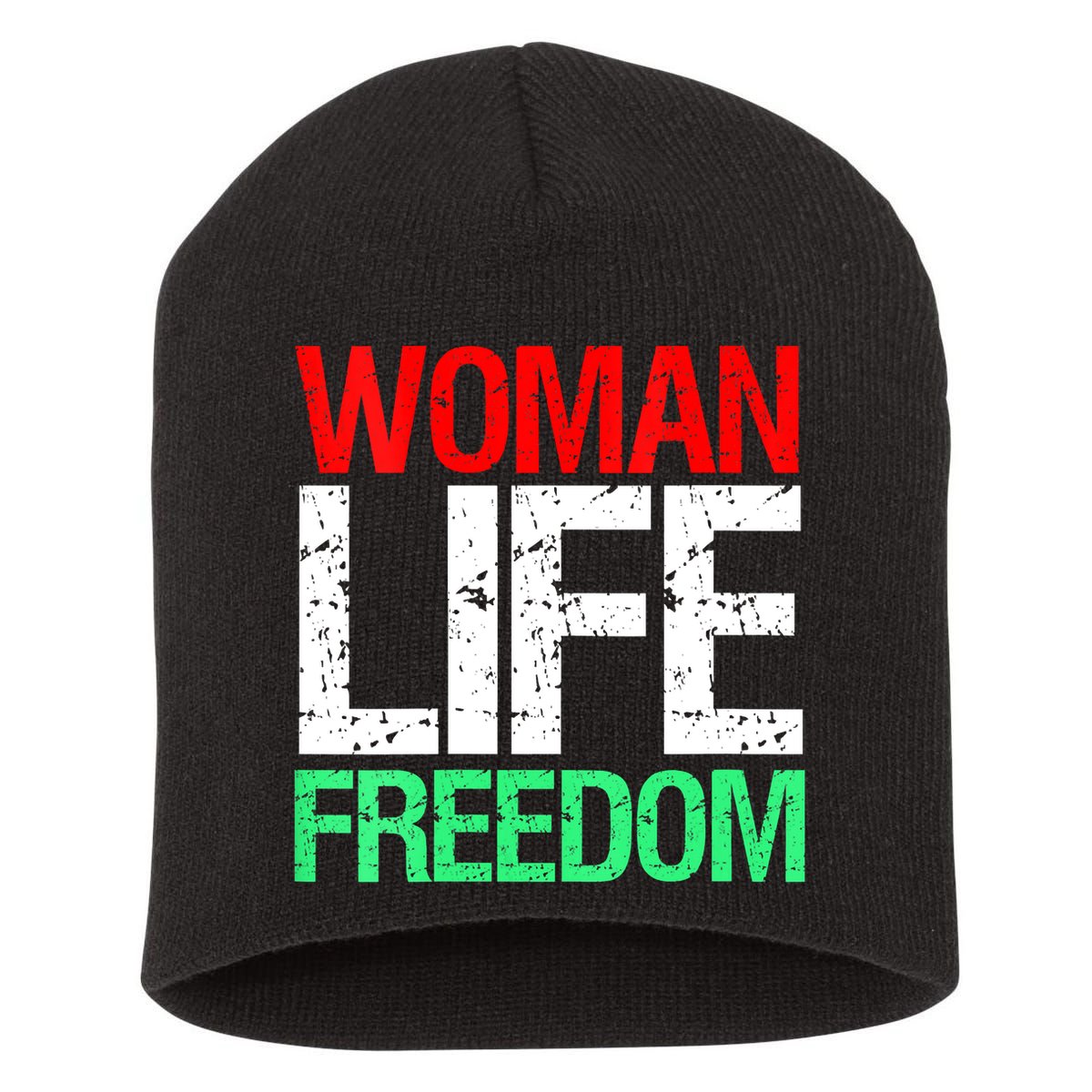 Wo WOMAN LIFE FREEDOM IRAN Iranian Patriotic Slogan Vintage Short Acrylic Beanie