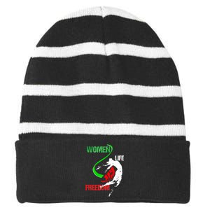 Wo Woman Life Freedom Zan Zendegi Azadi Iran Freedom Striped Beanie with Solid Band