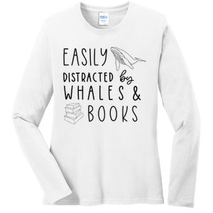 Whale , Whale Lover , Whale & Books Ladies Long Sleeve Shirt