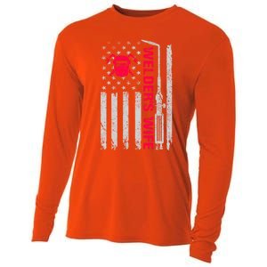 Welder's Wife Life American Usa Flag Welding For Mom Gift Cooling Performance Long Sleeve Crew