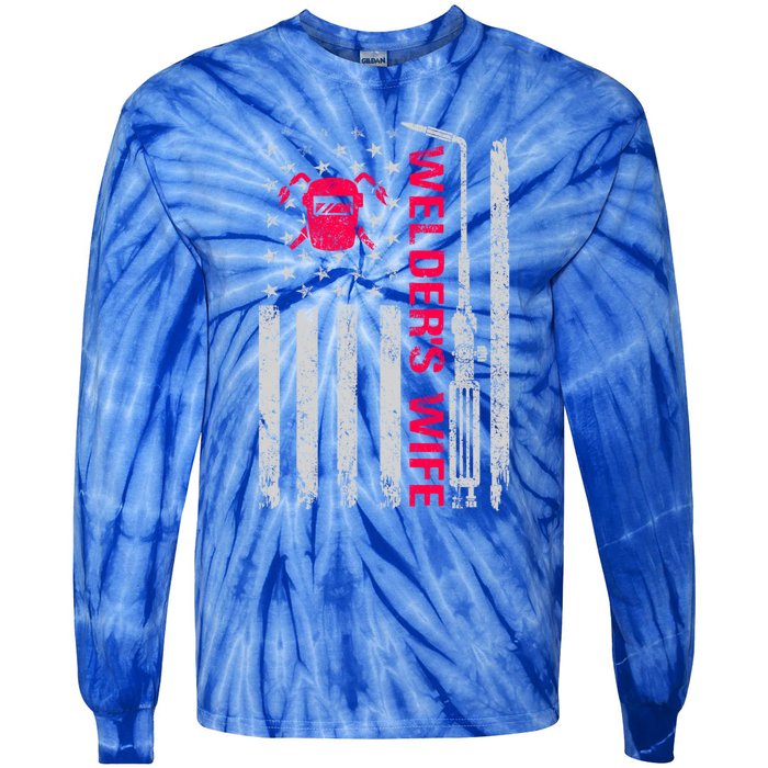 Welder's Wife Life American Usa Flag Welding For Mom Gift Tie-Dye Long Sleeve Shirt