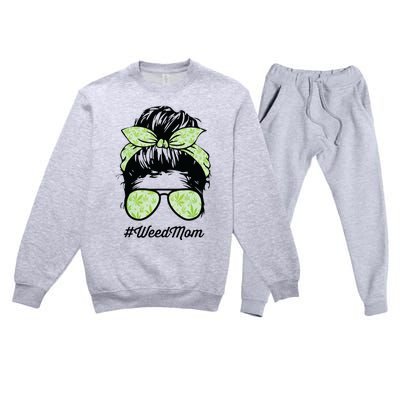 Womens Weed Mom Life With Leopard Mom Marijuana Weed Lover Premium Crewneck Sweatsuit Set