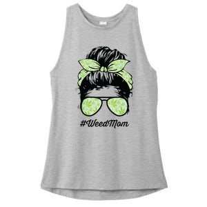 Womens Weed Mom Life With Leopard Mom Marijuana Weed Lover Ladies PosiCharge Tri-Blend Wicking Tank