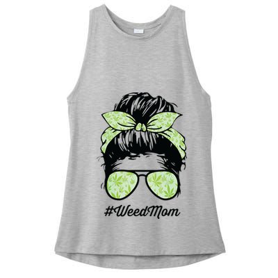 Womens Weed Mom Life With Leopard Mom Marijuana Weed Lover Ladies PosiCharge Tri-Blend Wicking Tank