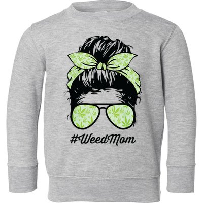 Womens Weed Mom Life With Leopard Mom Marijuana Weed Lover Toddler Sweatshirt