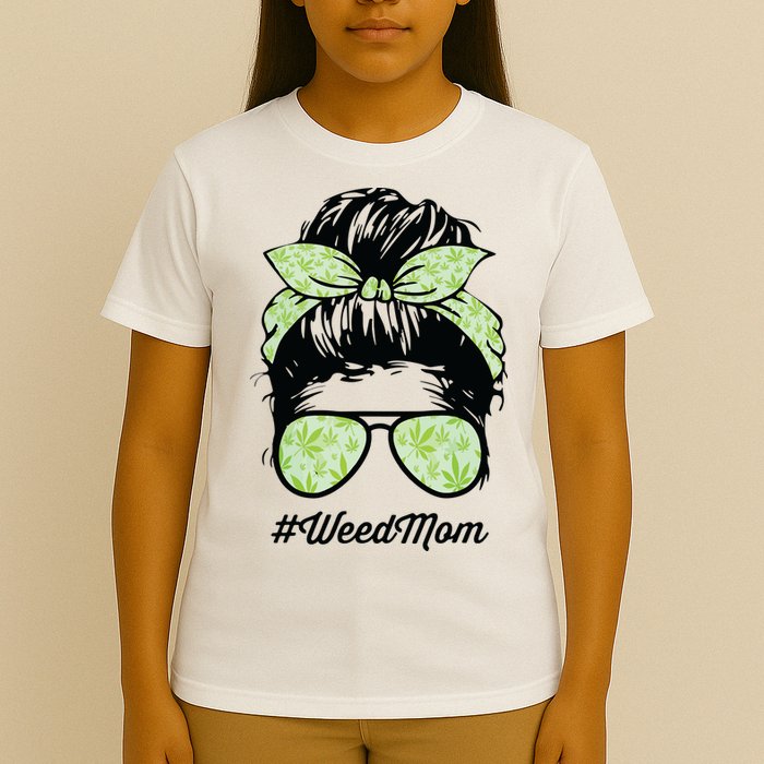 Womens Weed Mom Life With Leopard Mom Marijuana Weed Lover T-Shirt