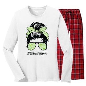 Womens Weed Mom Life With Leopard Mom Marijuana Weed Lover Women's Long Sleeve Flannel Pajama Set 