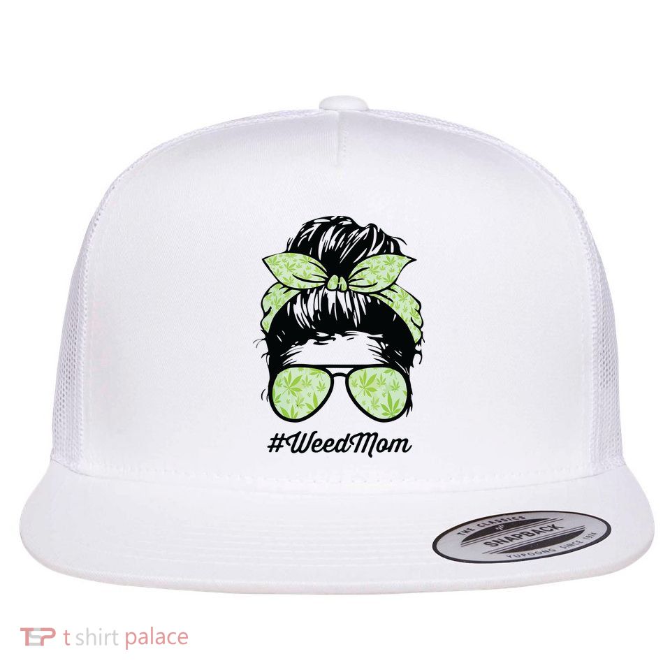 Womens Weed Mom Life With Leopard Mom Marijuana Weed Lover Flat Bill Trucker Hat