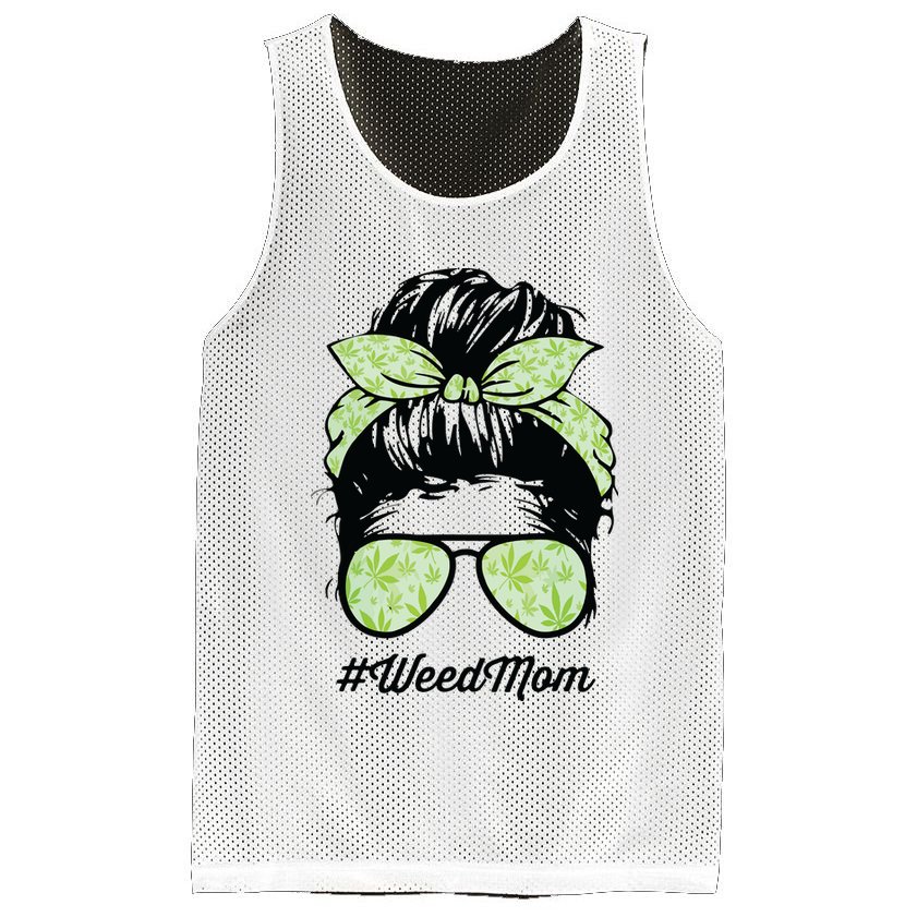 Womens Weed Mom Life With Leopard Mom Marijuana Weed Lover Mesh Reversible Basketball Jersey Tank