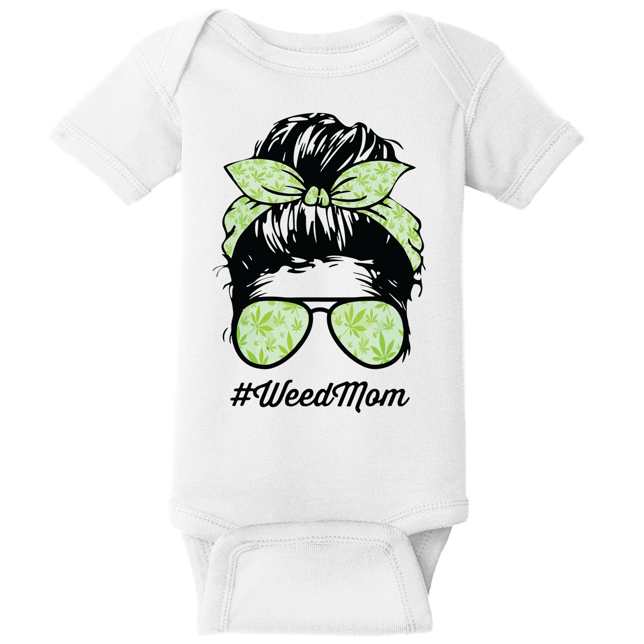 Womens Weed Mom Life With Leopard Mom Marijuana Weed Lover Baby Bodysuit