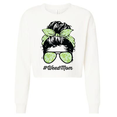 Womens Weed Mom Life With Leopard Mom Marijuana Weed Lover Cropped Pullover Crew