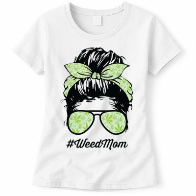 Womens Weed Mom Life With Leopard Mom Marijuana Weed Lover Womens T-Shirt