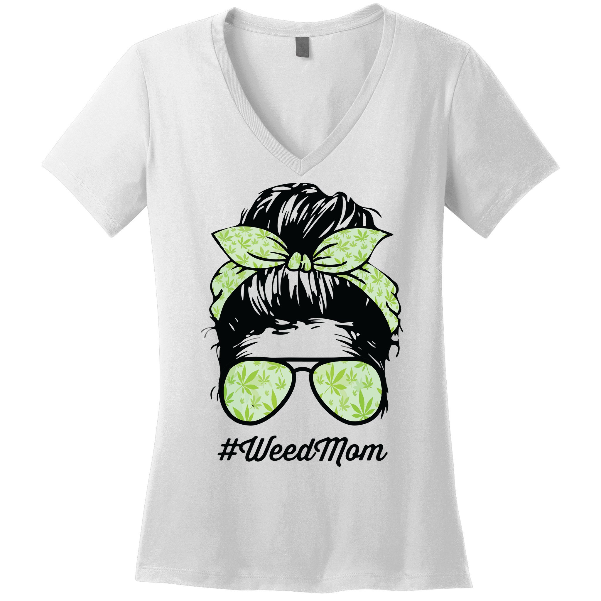 Womens Weed Mom Life With Leopard Mom Marijuana Weed Lover Women's V-Neck T-Shirt
