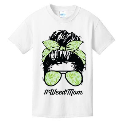 Womens Weed Mom Life With Leopard Mom Marijuana Weed Lover Kids T-Shirt