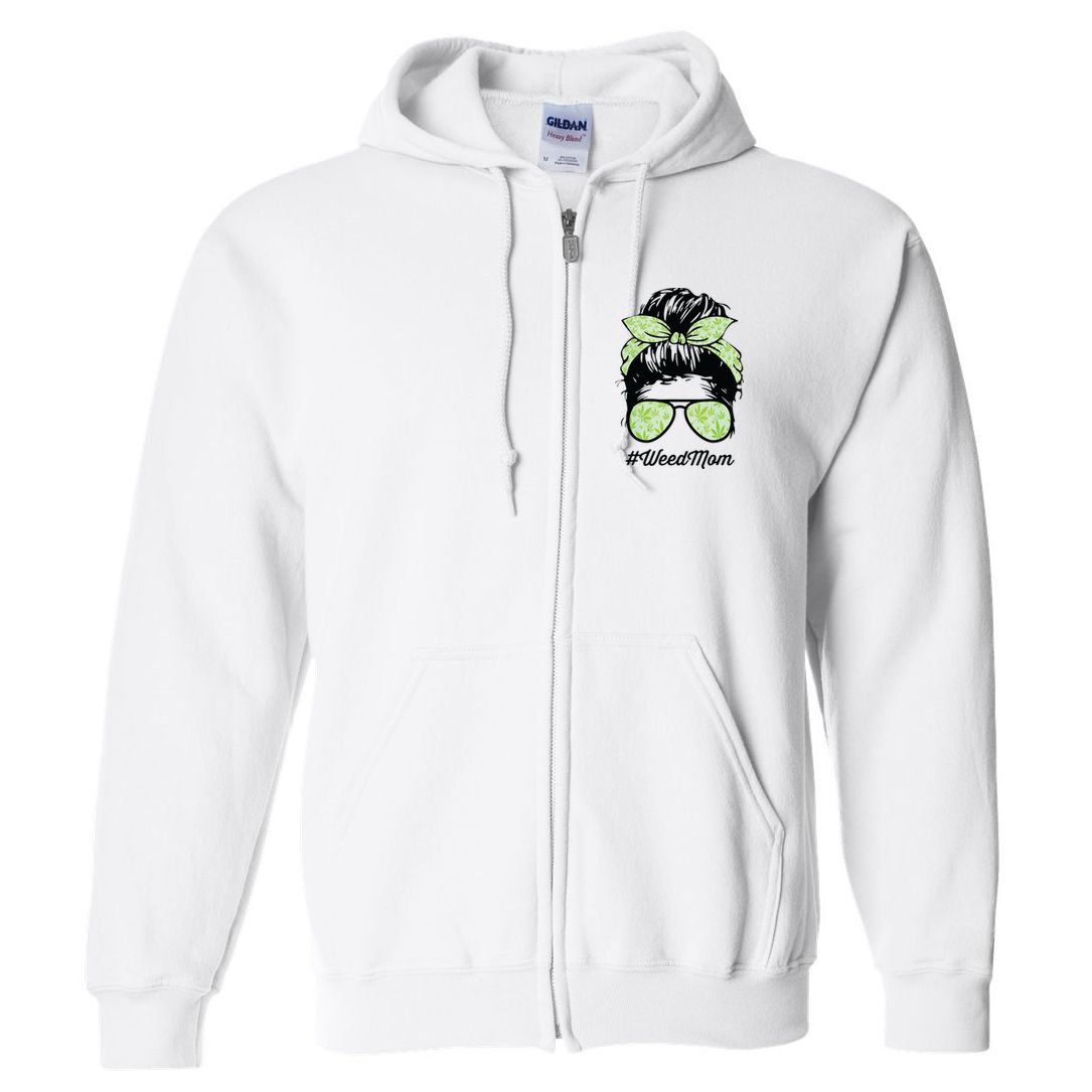 Womens Weed Mom Life With Leopard Mom Marijuana Weed Lover Full Zip Hoodie