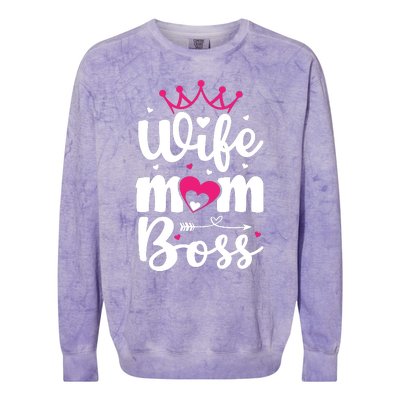 Women Wife Mom Boss Graphic Funny Cute Mother's Day T Colorblast Crewneck Sweatshirt