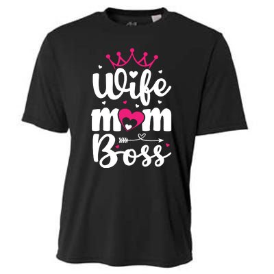 Women Wife Mom Boss Graphic Funny Cute Mother's Day T Cooling Performance Crew T-Shirt