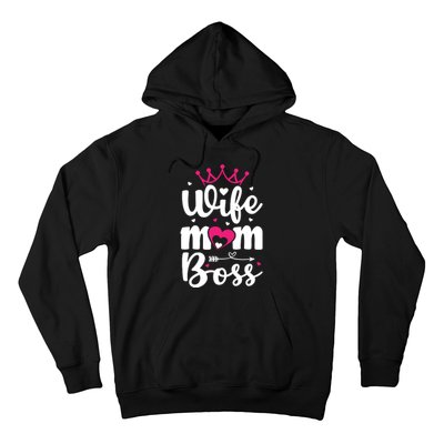 Women Wife Mom Boss Graphic Funny Cute Mother's Day T Hoodie