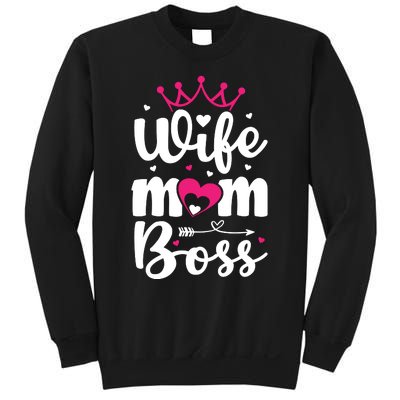 Women Wife Mom Boss Graphic Funny Cute Mother's Day T Sweatshirt