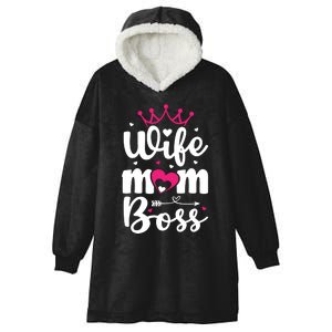 Women Wife Mom Boss Graphic Funny Cute Mother's Day T Hooded Wearable Blanket