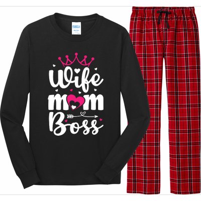 Women Wife Mom Boss Graphic Funny Cute Mother's Day T Long Sleeve Pajama Set