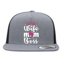 Women Wife Mom Boss Graphic Funny Cute Mother's Day T Flat Bill Trucker Hat