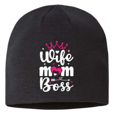 Women Wife Mom Boss Graphic Funny Cute Mother's Day T Sustainable Beanie