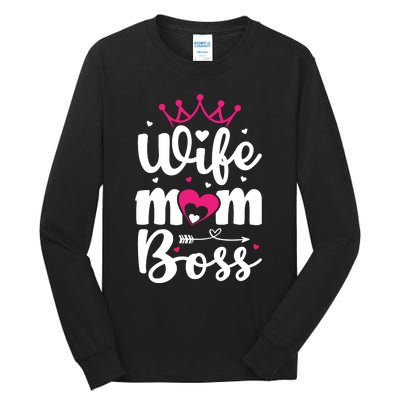 Women Wife Mom Boss Graphic Funny Cute Mother's Day T Tall Long Sleeve T-Shirt