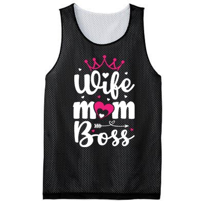 Women Wife Mom Boss Graphic Funny Cute Mother's Day T Mesh Reversible Basketball Jersey Tank