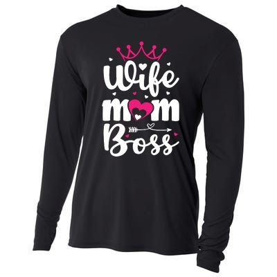 Women Wife Mom Boss Graphic Funny Cute Mother's Day T Cooling Performance Long Sleeve Crew