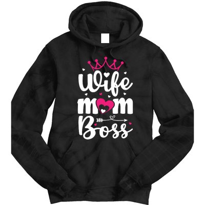 Women Wife Mom Boss Graphic Funny Cute Mother's Day T Tie Dye Hoodie