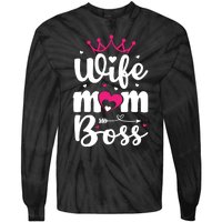 Women Wife Mom Boss Graphic Funny Cute Mother's Day T Tie-Dye Long Sleeve Shirt