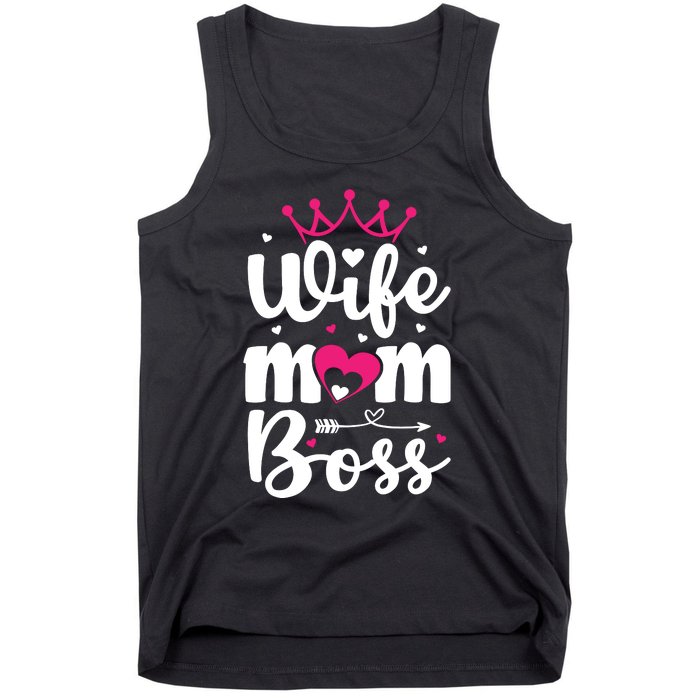 Women Wife Mom Boss Graphic Funny Cute Mother's Day T Tank Top